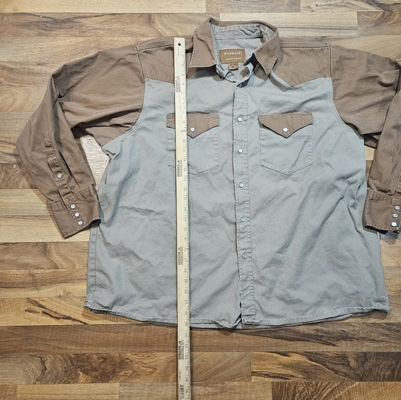 Forge Workwear Pearl Snap Canvas Shirt XXL Tan Brown Western - Picture 6 of 8